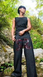 JEANS ANANTA RUBINO * BLACK WITH IMPERIAL PORPORA EMBROIDERY [lime edition]