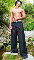 JEANS ANANTA RUBINO * BLACK WITH IMPERIAL PORPORA EMBROIDERY [lime edition]