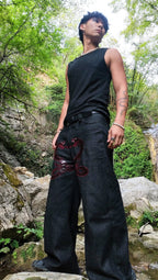 JEANS ANANTA RUBINO * BLACK WITH IMPERIAL PORPORA EMBROIDERY [lime edition]