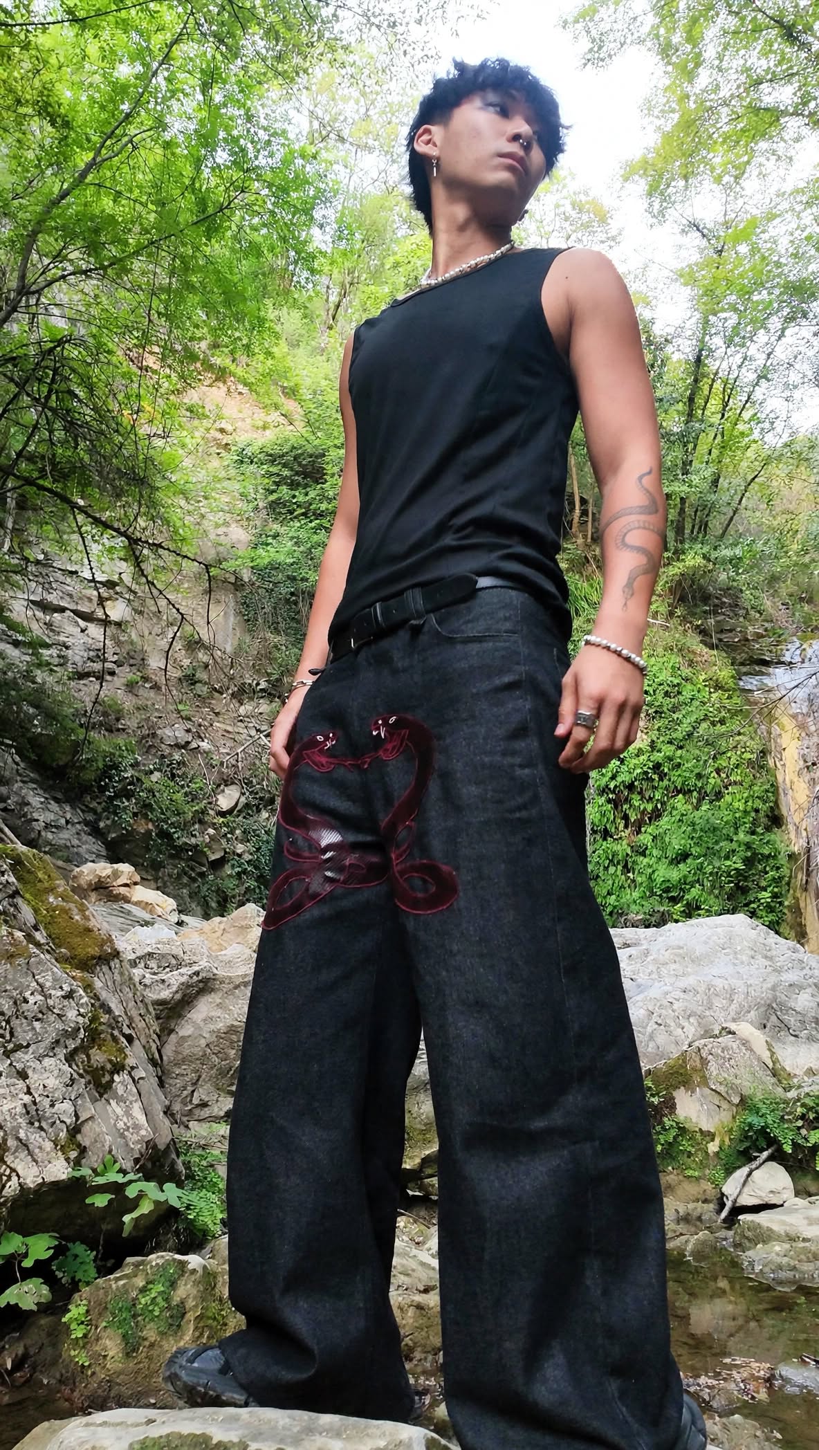 JEANS ANANTA RUBINO * BLACK WITH IMPERIAL PORPORA EMBROIDERY [lime edition]