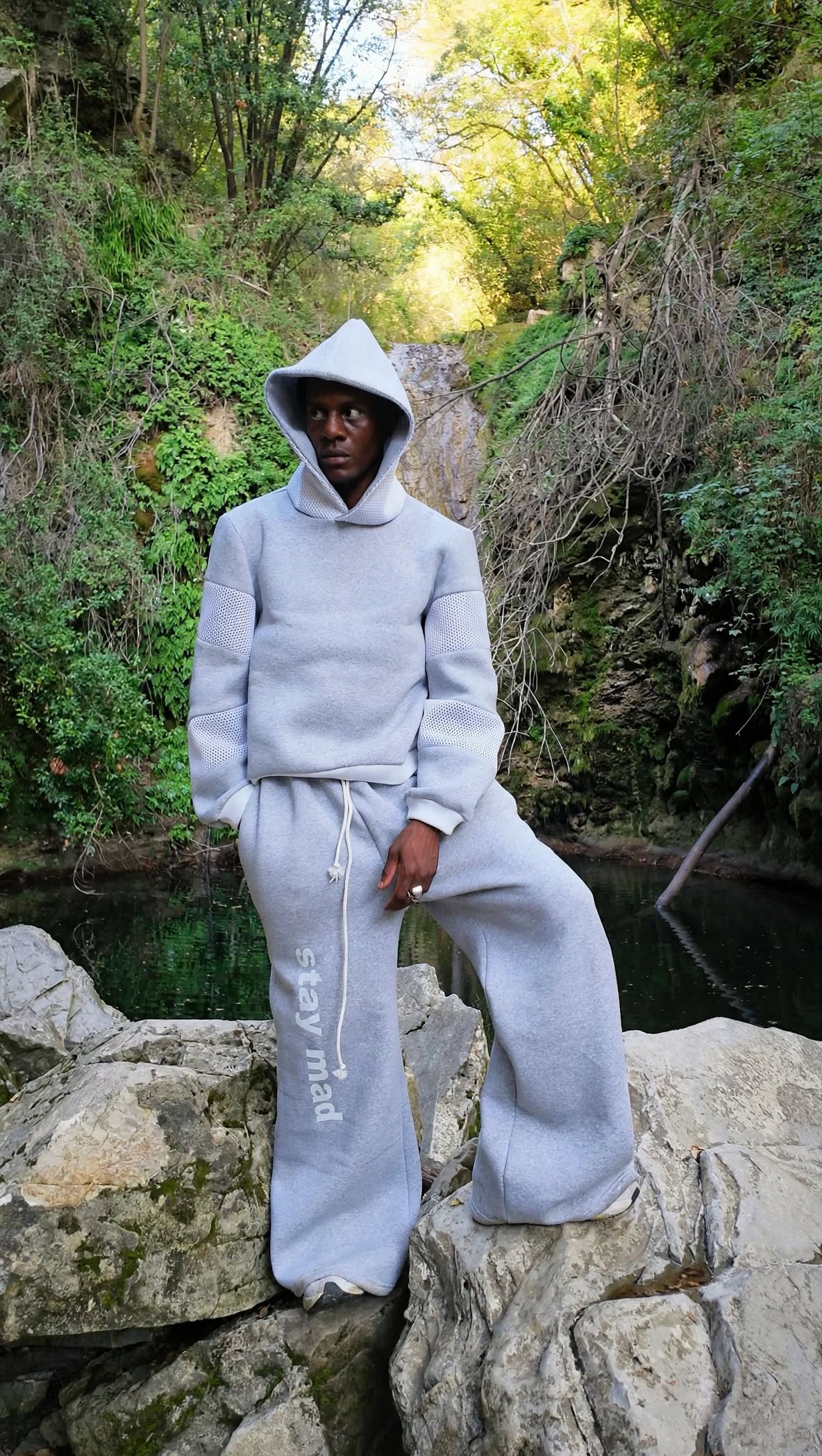 NIRMOKA HOODIE * GREY WITH TRANSPARENT SCALE INSERTS
