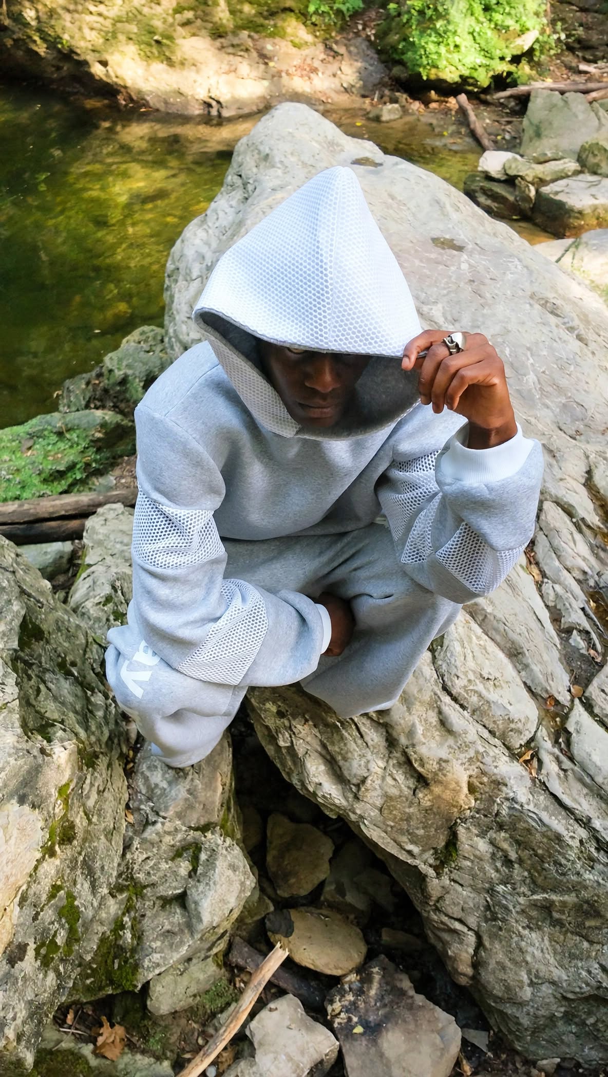 NIRMOKA HOODIE * GREY WITH TRANSPARENT SCALE INSERTS