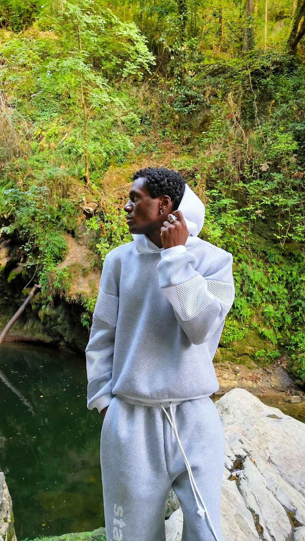 NIRMOKA HOODIE * GREY WITH TRANSPARENT SCALE INSERTS