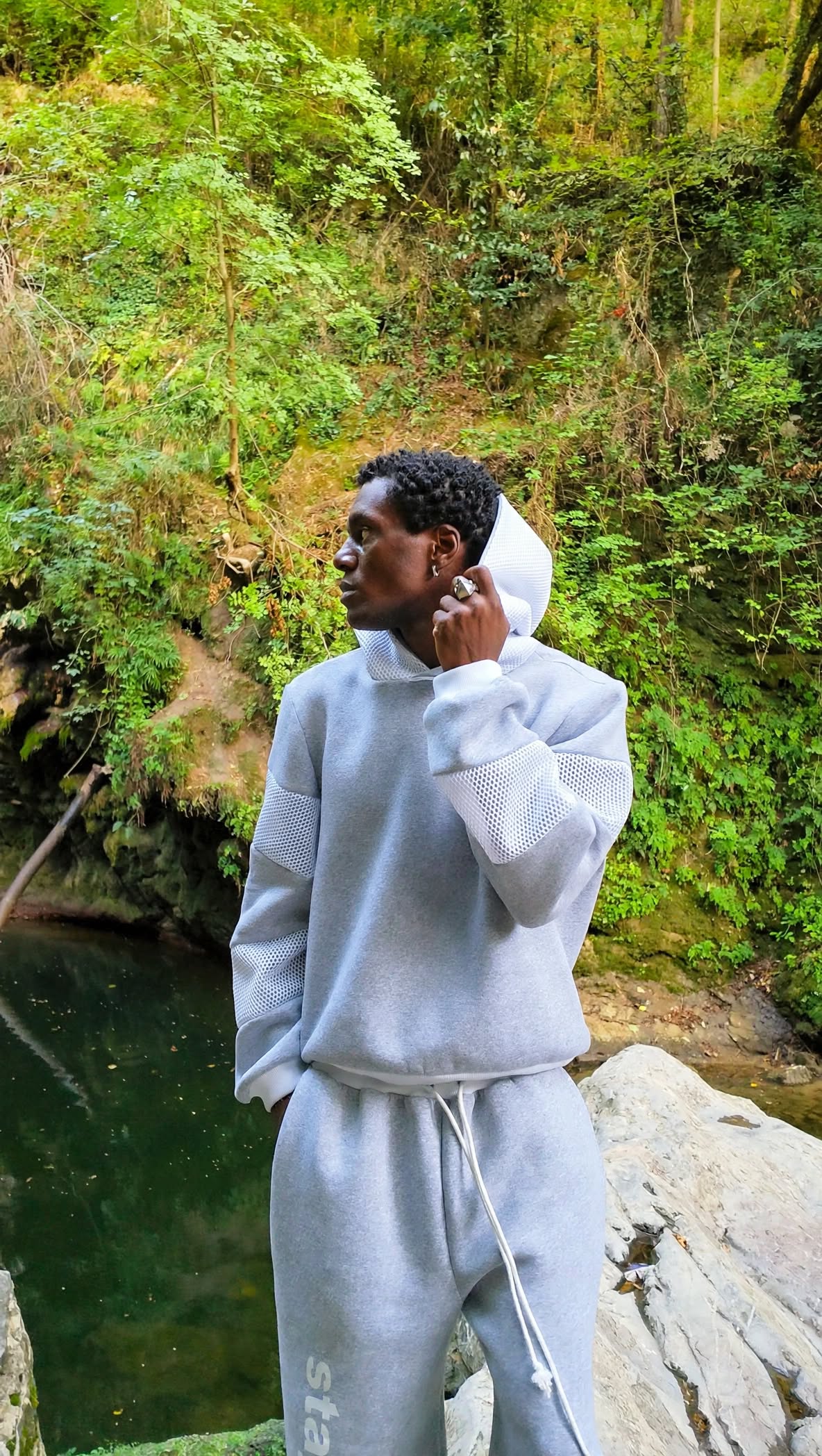 NIRMOKA HOODIE * GREY WITH TRANSPARENT SCALE INSERTS