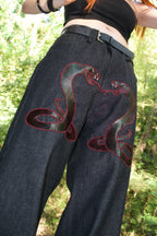JEANS ANANTA RUBINO * BLACK WITH IMPERIAL PORPORA EMBROIDERY [lime edition]