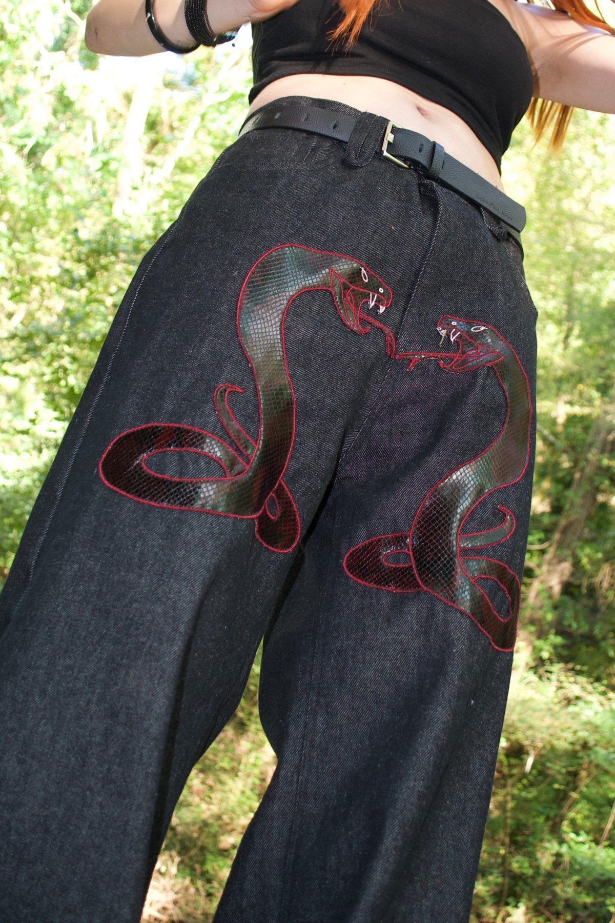 JEANS ANANTA RUBINO * BLACK WITH IMPERIAL PORPORA EMBROIDERY [lime edition]
